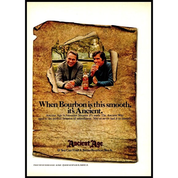 1974 Ancient Age Bourbon Vintage Print Ad Men in Park Old Paper Bar Wall Art - Picture 1 of 1